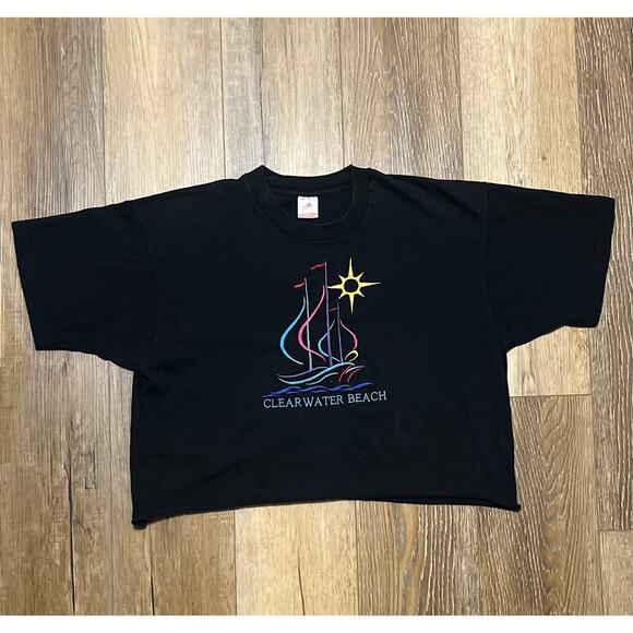 Vintage Fruit of the Loom Clearwater Beach Embroidered Crop Top Single Stitch XL - Picture 6 of 8